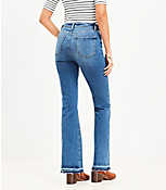 Petite Let Down Hem High Rise Slim Flare Jeans in Bright Mid Indigo Wash carousel Product Image 3