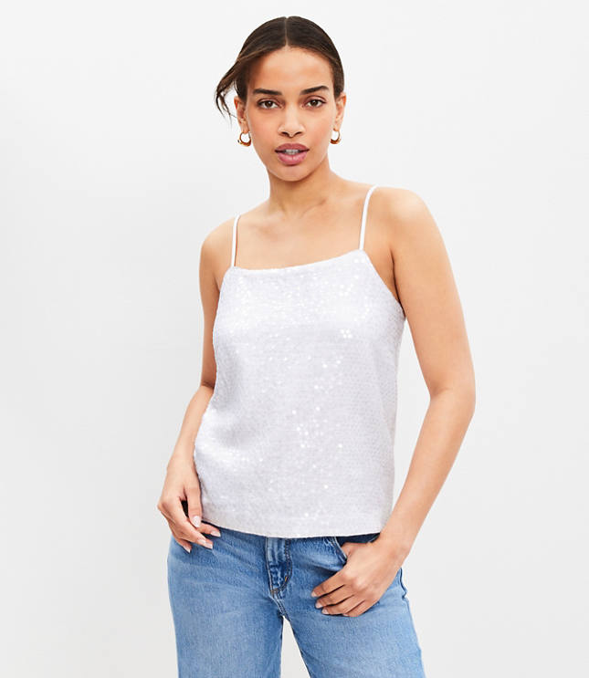 Sequin Flowy Square Neck Cami