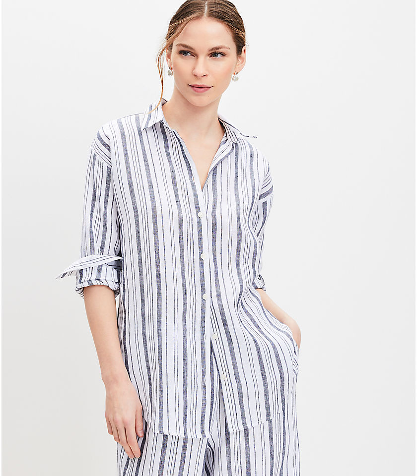 Striped Linen Hi-Lo Hem Shirt