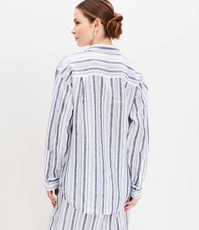 Striped Linen Hi-Lo Hem Shirt