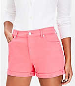 Mid Rise Denim Roll Shorts in Fresh Guava carousel Product Image 2