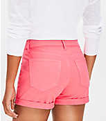 Mid Rise Denim Roll Shorts in Fresh Guava carousel Product Image 3