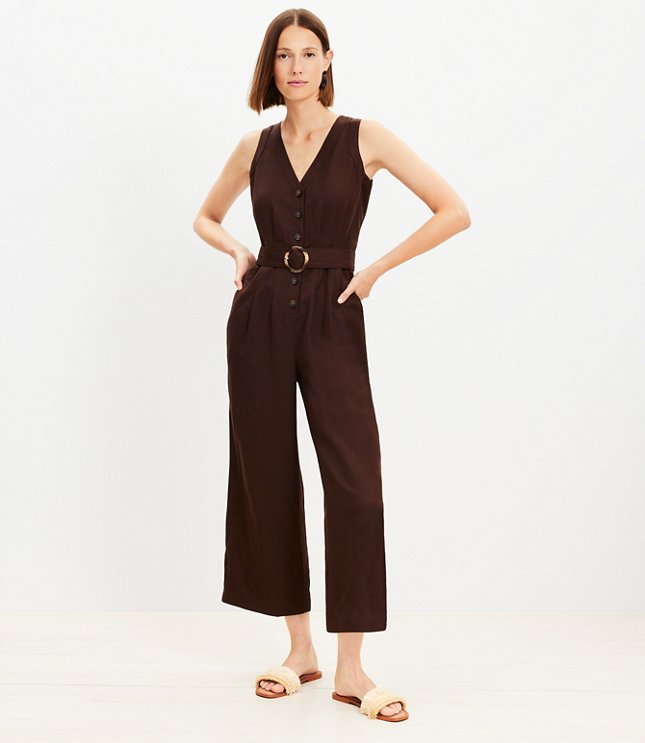 Linen Blend V-Neck Jumpsuit