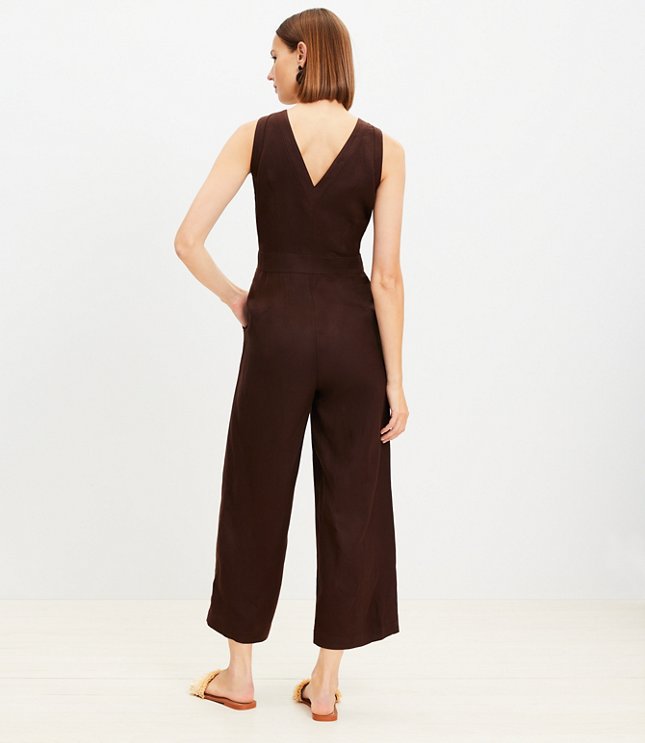 Linen Blend V-Neck Jumpsuit