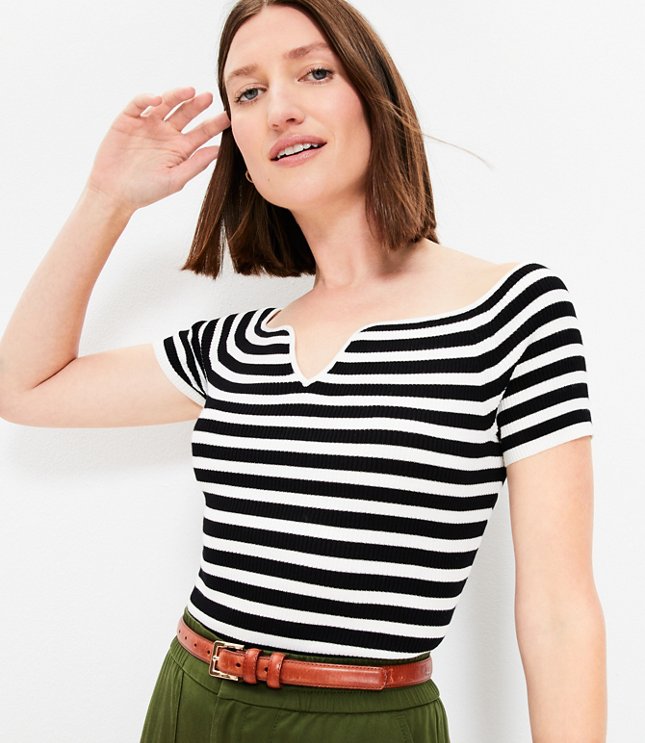 Striped Mixed Media Sweatshirt Top