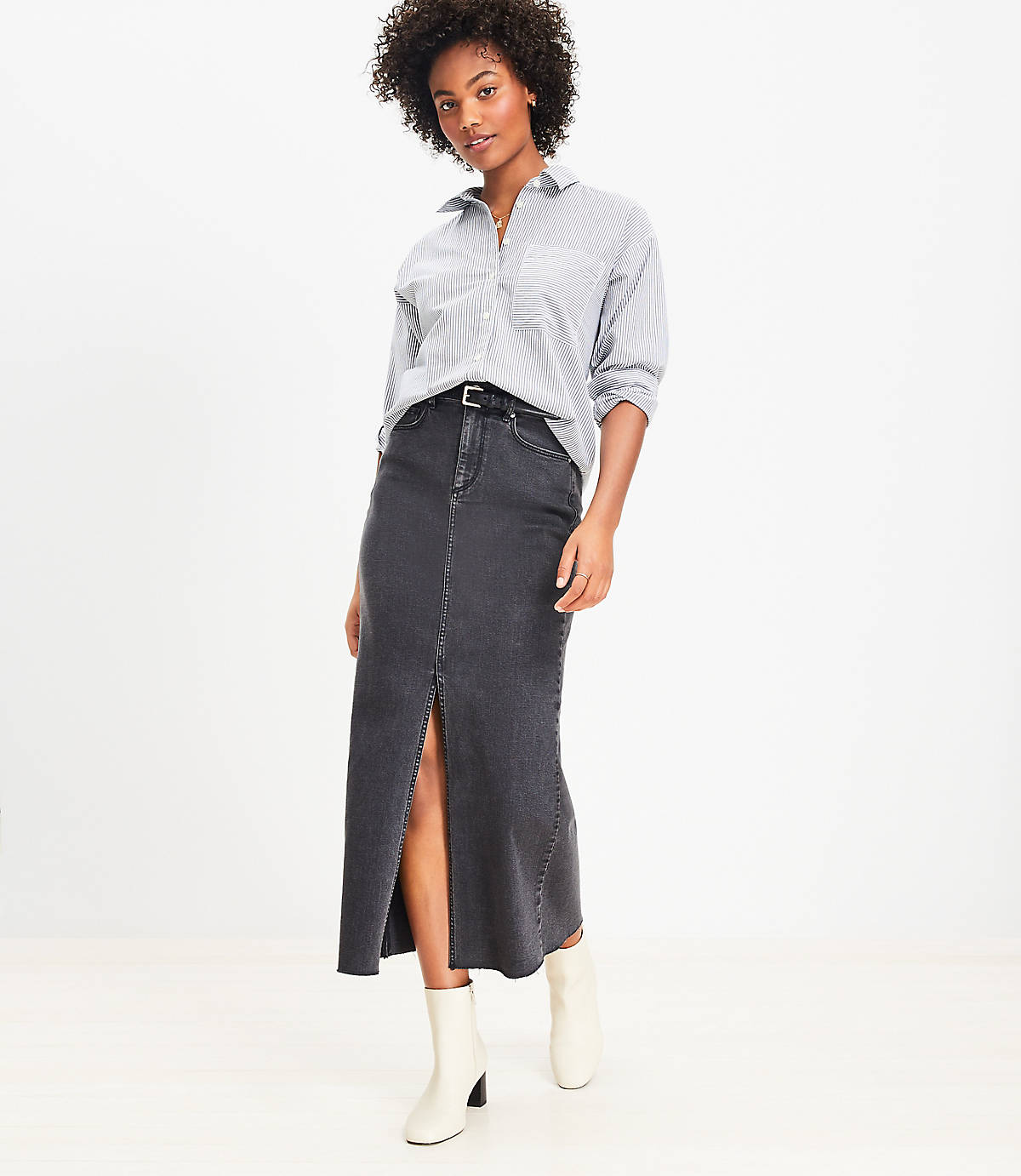 Fresh Cut Denim Maxi Skirt in Washed Black image number 0