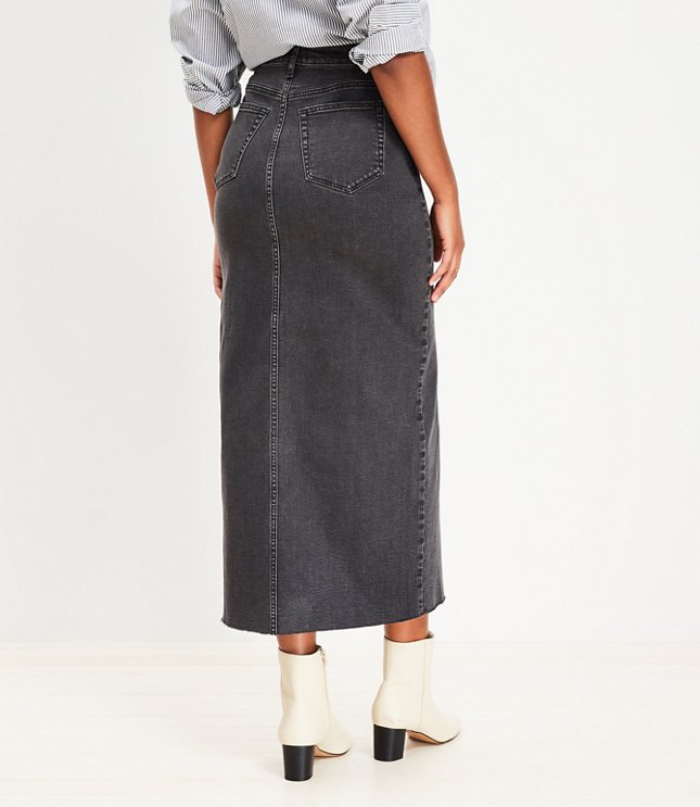 Fresh Cut Denim Maxi Skirt in Washed Black