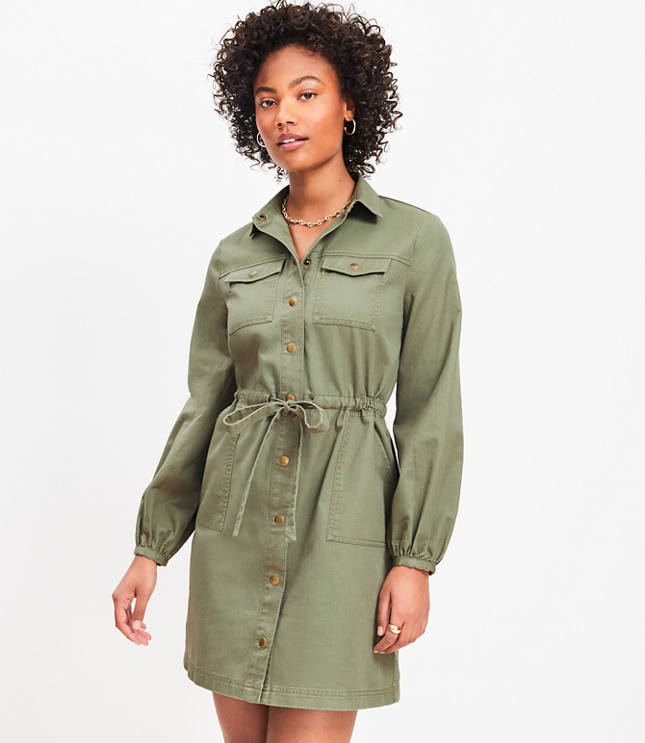 Swing Linen Shirt Dress, Button Front Shirtdress With Pockets