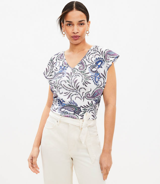 Paisley Flutter Sleeve V-Neck Top