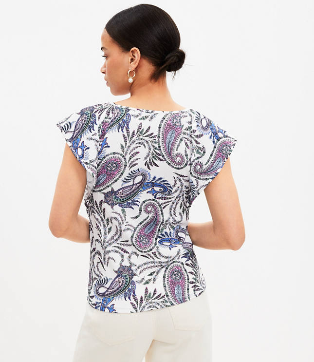 Paisley Flutter Sleeve V-Neck Top