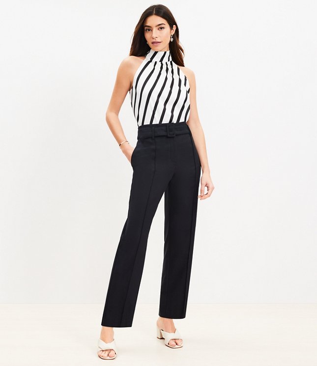 Tall Pintucked Belted Slim Pants in Twill