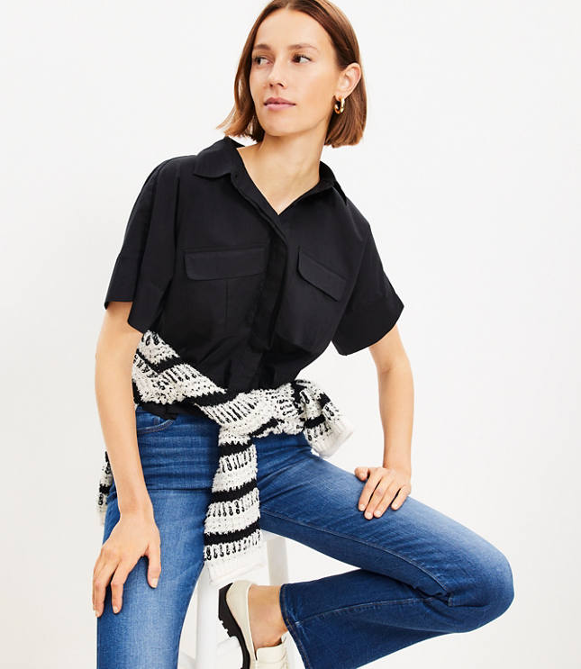 Petite Cotton Blend Modern Drop Shoulder Pocket Shirt