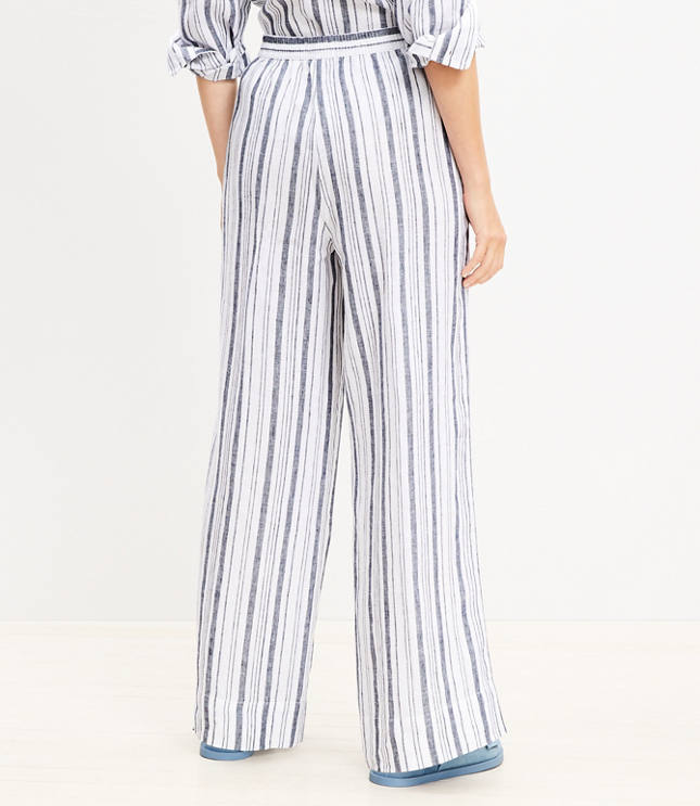 Pull On Wide Leg Pants Striped Linen