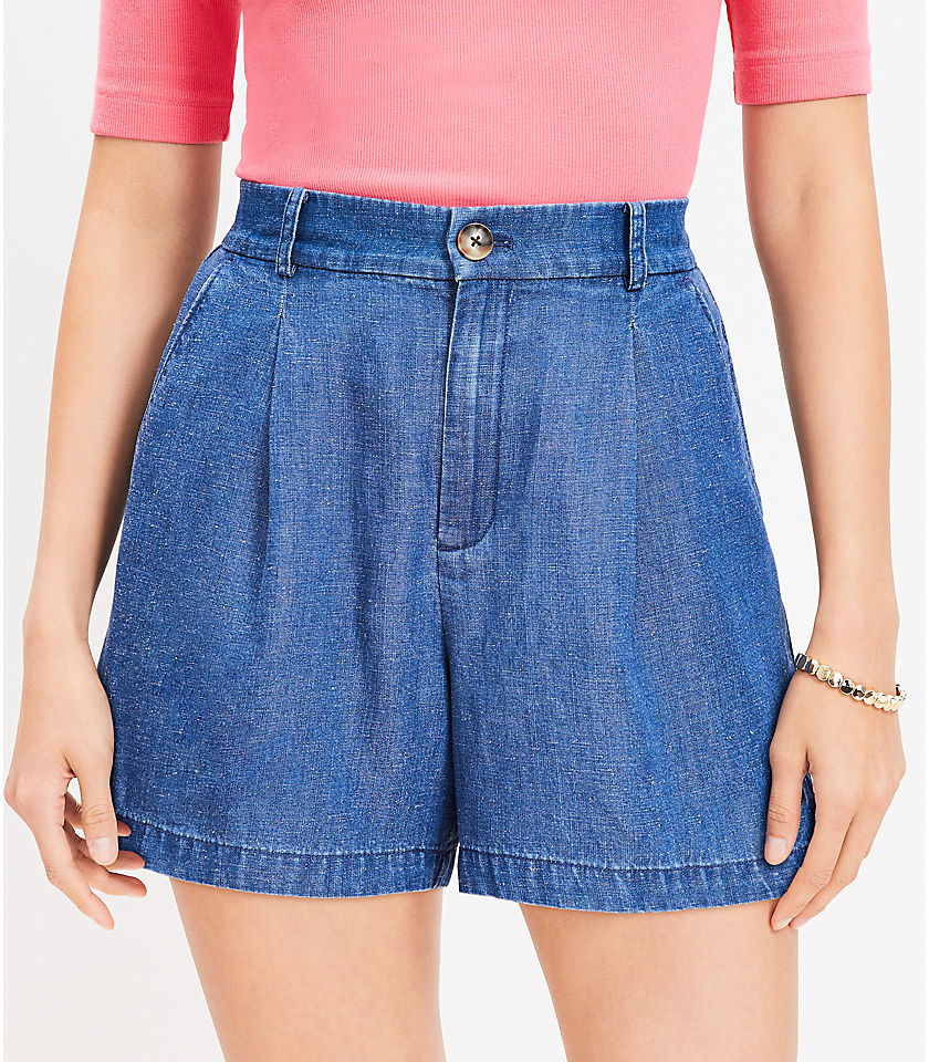 Pleated Shorts in Chambray