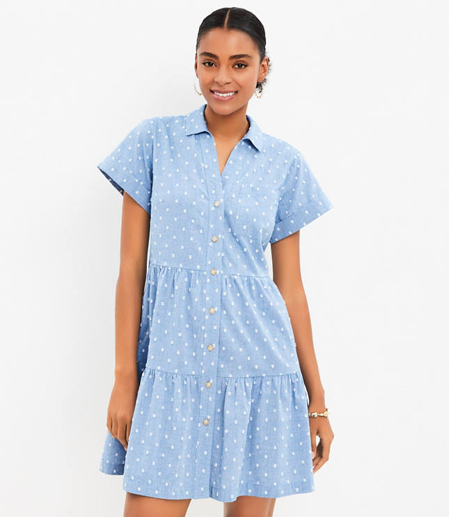 Tall Chambray Clip Tiered Pocket Shirtdress