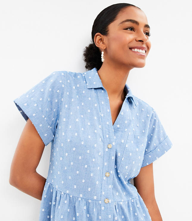 Tall Chambray Clip Tiered Pocket Shirtdress