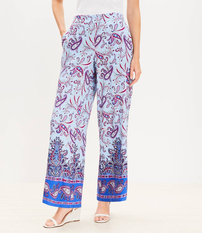 Paisley Print Wide-Leg Pants In Blue Multi 