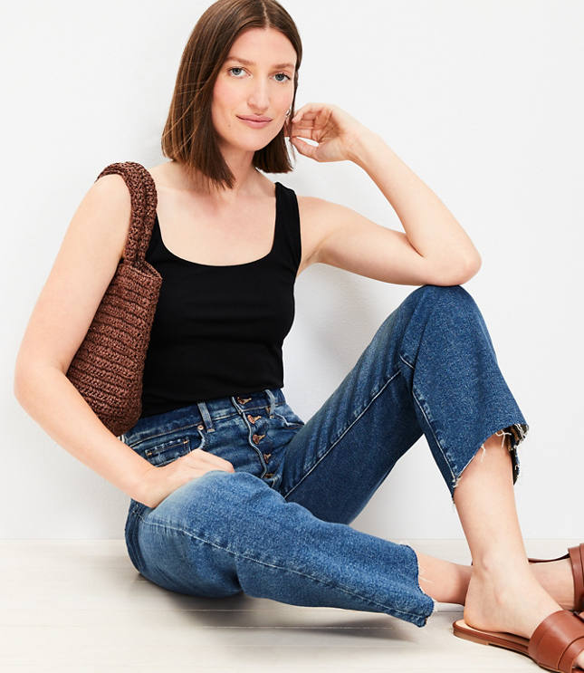 Square Collar Solid Tank Top main image 1