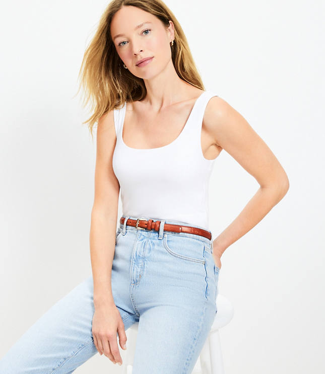 Square Neck Tank Top - White