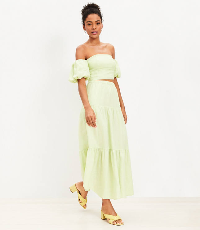 LOFT Beach Tiered Linen Midi Skirt