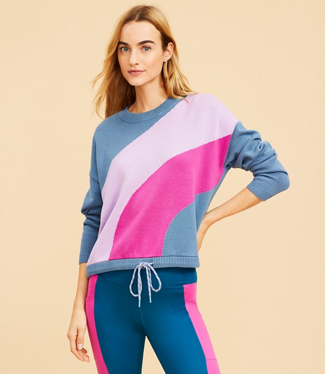 Loft Petite Lou & Grey Wavy Colorblock Drawstring Sweater
