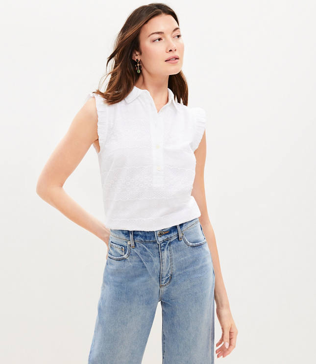 Dobby Bib Henley Top - Whisper White