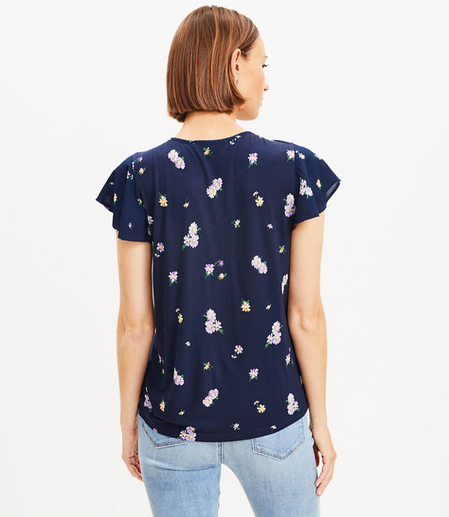 Daisy Lace Trim Mixed Media Henley Top