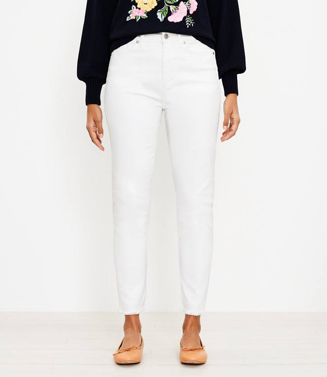 Tall Curvy High Rise Frayed Skinny Jeans in White