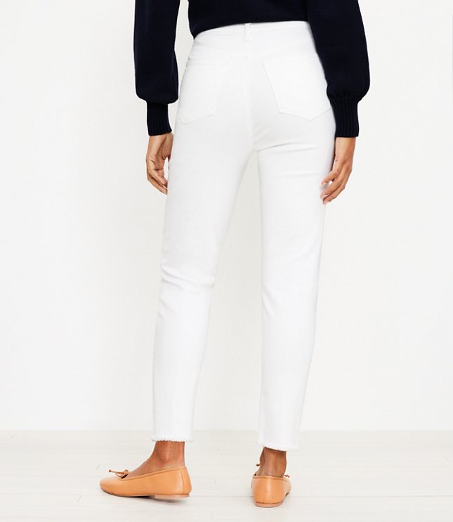Tall Curvy High Rise Frayed Skinny Jeans in White