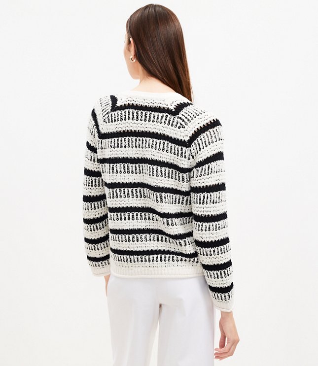 Stripe Open Stitch Split Neck Sweater