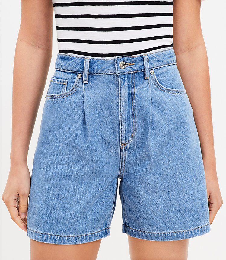 A-Line Denim Shorts in Classic Mid Wash image number 1