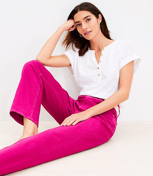 Loft High Rise Straight Jeans in Magenta Sunset