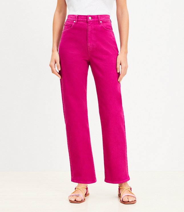 High Rise Straight Jeans in Magenta Sunset