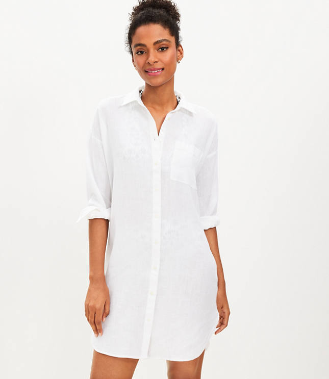 LOFT Beach Oversized Linen Pocket Shirtdress