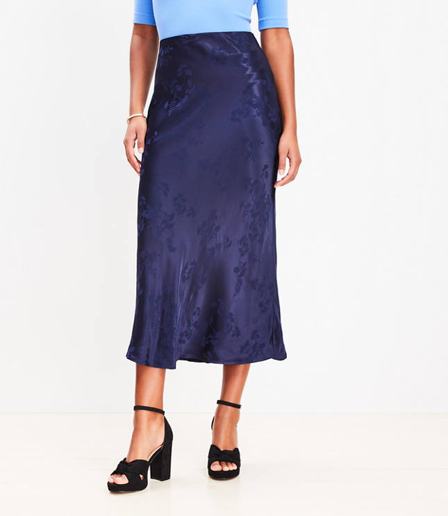 Petite Floral Jacquard Bias Midi Skirt