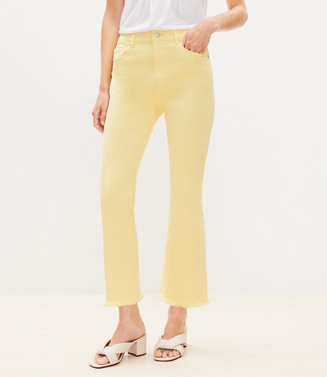 Petite Frayed High Rise Kick Crop Jeans in Lemon Squeeze