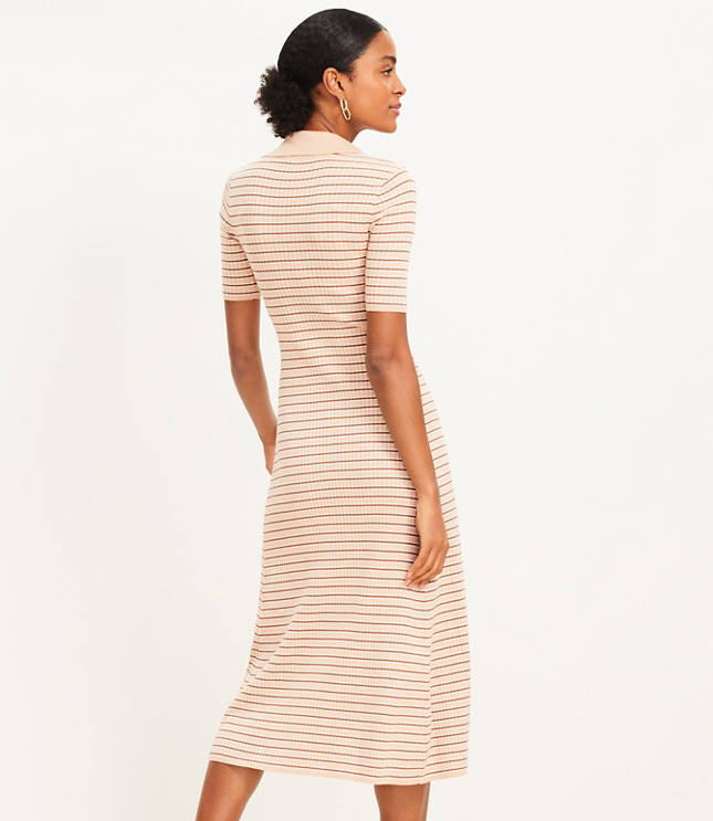 Petite Stripe Ribbed Collared Midi Sweater Dress