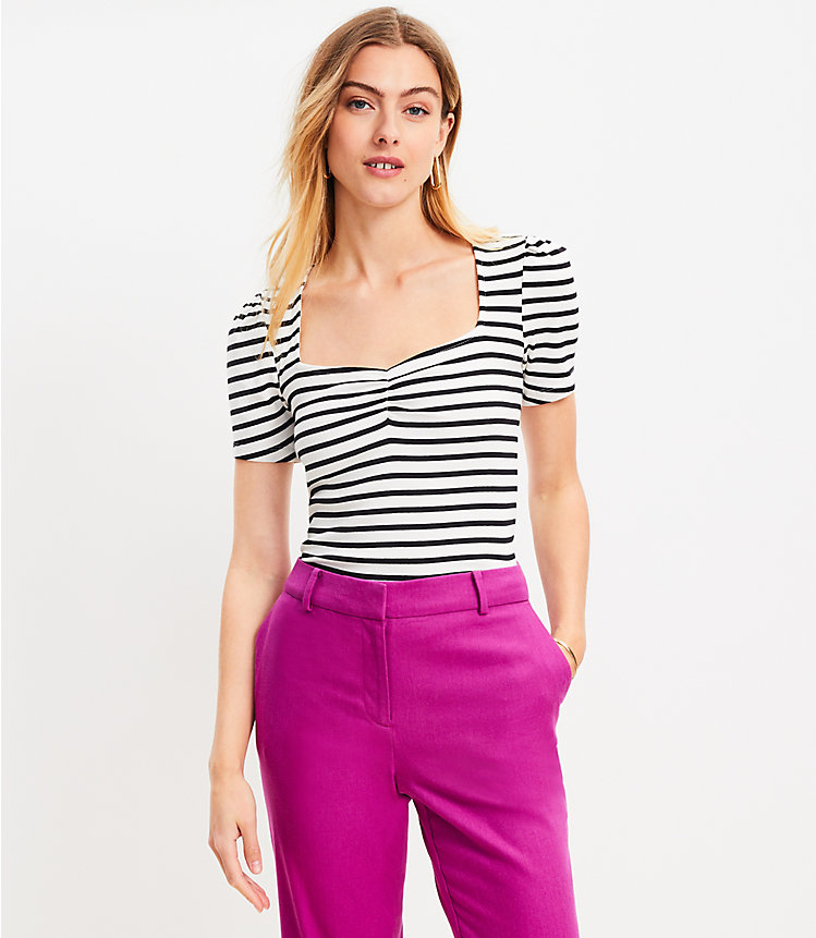 Petite Striped Perfect Ribbed Sweetheart Tee image number 0