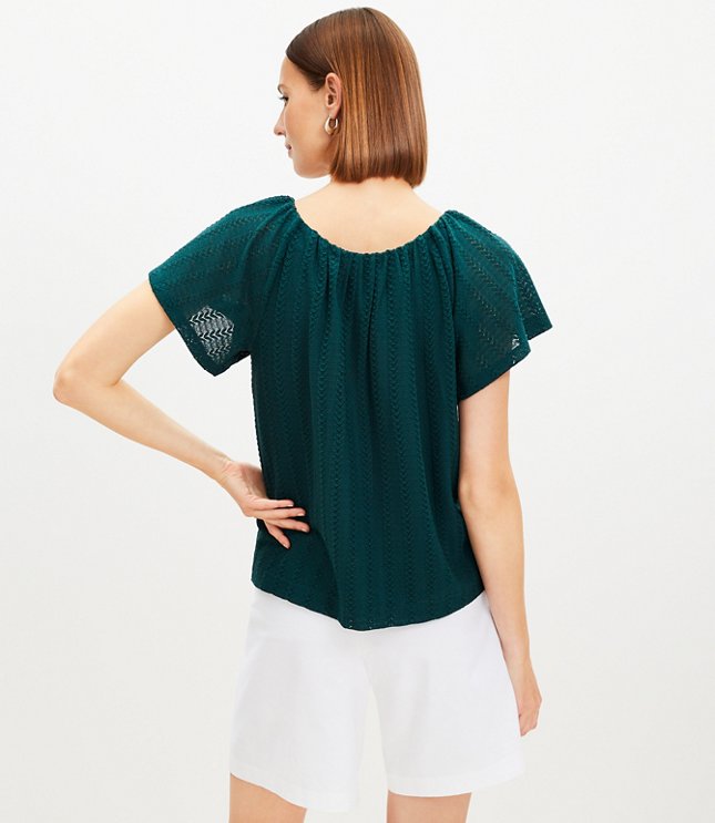 Braided Textured Lace Flutter Sleeve Top