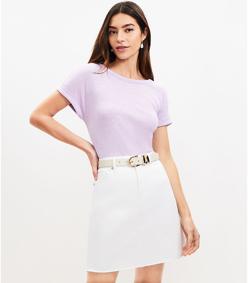 Petite Fresh Cut Denim Skirt in White