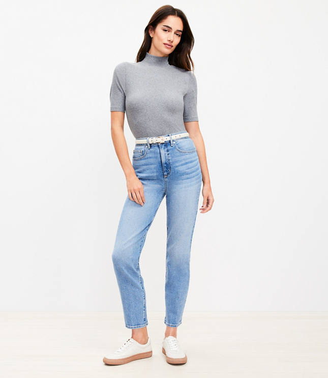 Loft Petite Cuffed High Rise Wide Leg Crop Jeans Bright Indigo