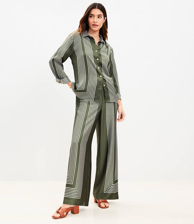 Fluid Pull On Wide Leg Pants in Striped Twill