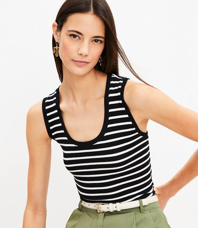 Petite Stripe Perfect Ribbed Scoop Neck Tank Top