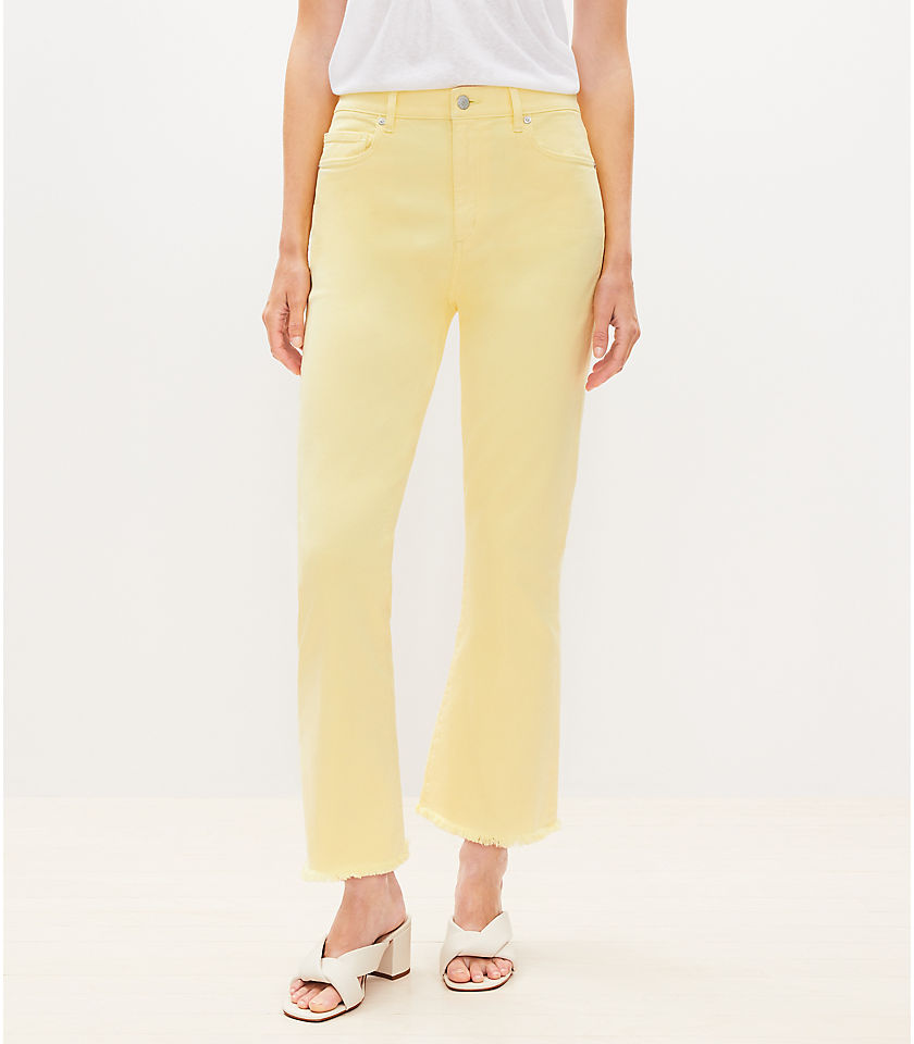Petite Curvy Frayed High Rise Kick Crop Jeans in Lemon Squeeze
