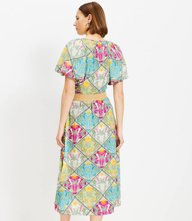 Palm Raffia Belt V-Neck Midi Dress