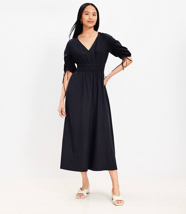 Petite Tie Puff Sleeve Midi Dress