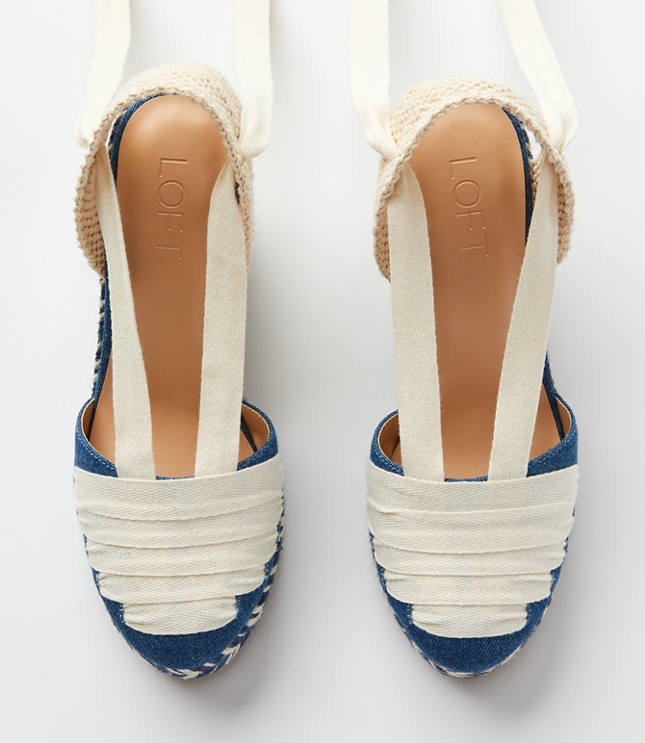 Denim Lace Up Espadrille Wedge Heels