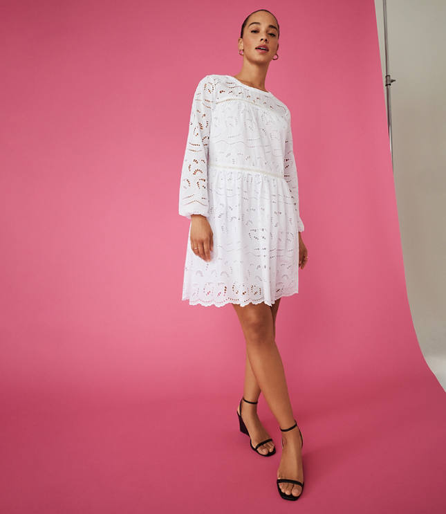 Eyelet Long Sleeve Swing Dress