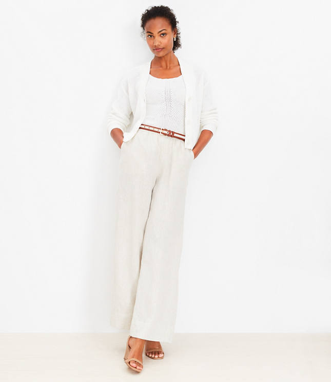 Pull On Wide Leg Pants in Shimmer Stripe Linen Blend