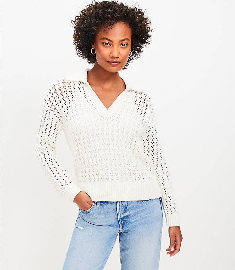 Petite Mesh Collared Sweater image number null